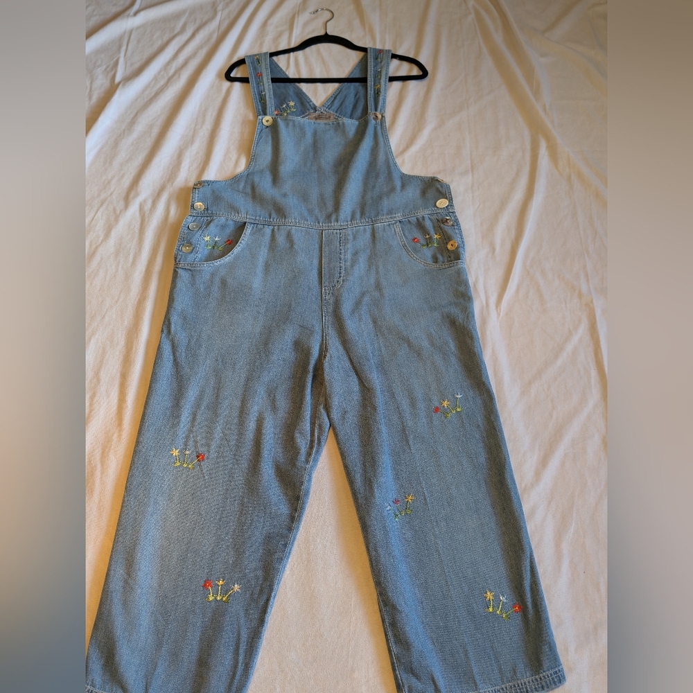 Vintage Stonebridge Denim Floral Embroidery Overalls Size Large